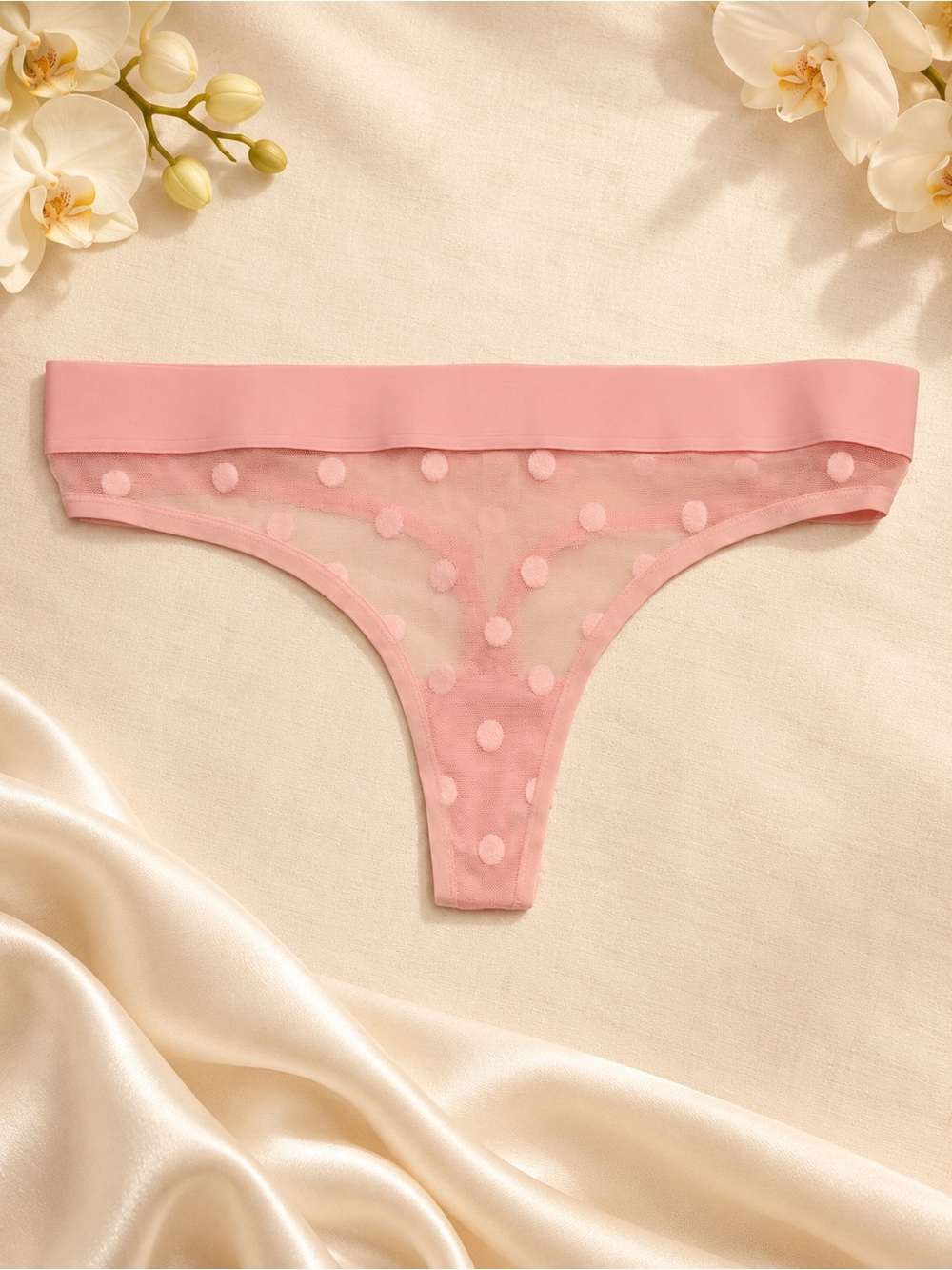 NWT Victoria’s Secret Pink Sheer Polka Dot Thong Size Small